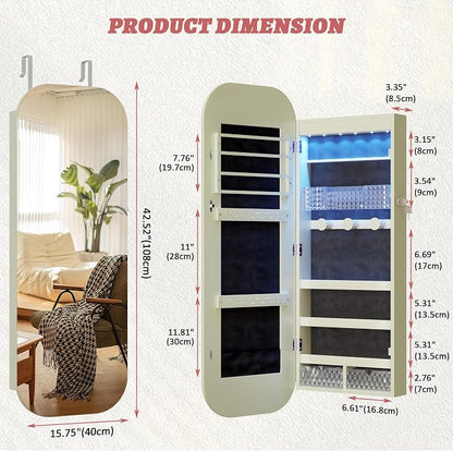 LVSOMT Round Mirror Jewelry Cabinet Door Hang, Jewelry Armoire - Image 4
