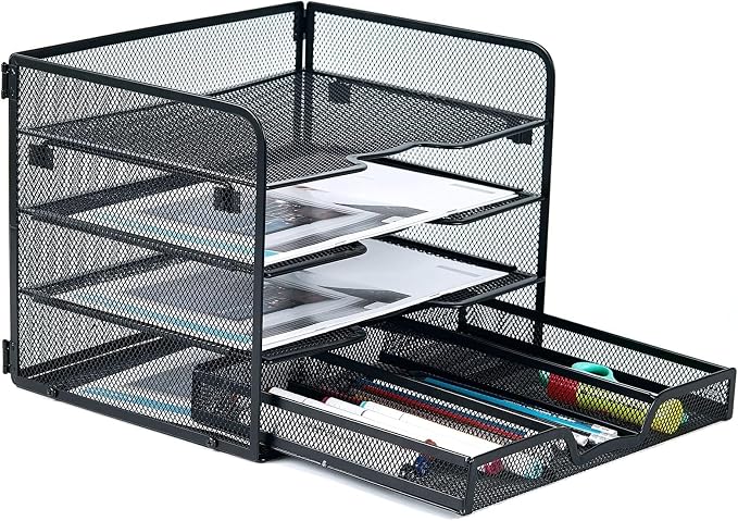 SETTFRFE 4 Tier Mesh Paper Letter Tray, Desk File Organizer by SETTFRFE