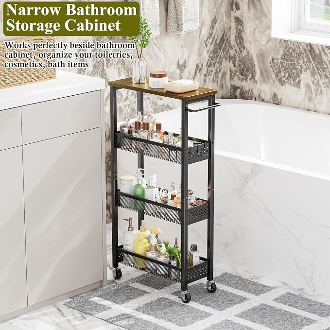 Utility Slim Storage Cart, 4 Tier Small Rolling Kitchen Laundry Room Cart - Image 8