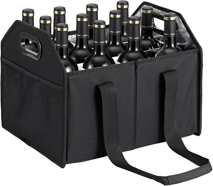 Bottle Wine Carrier Collapsible 12 Bottle Storage Box Reusable Portable Carrier - Image 2