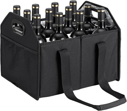 Bottle Wine Carrier Collapsible 12 Bottle Storage Box Reusable Portable Carrier - Image 2