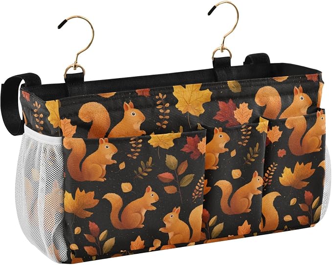 Black Orange Squirrel Leaves Falling Bedside Caddy - Image 2