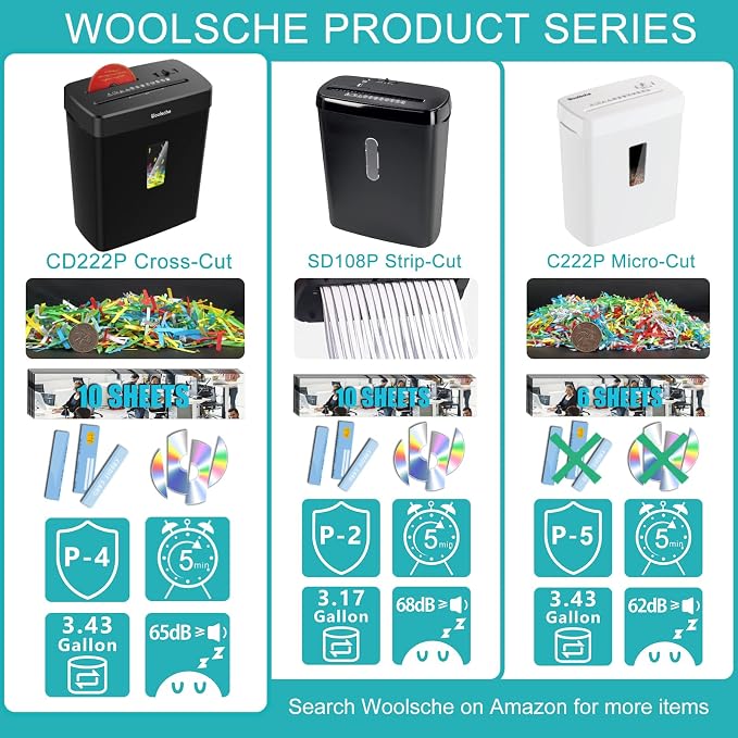 Woolsche Paper Shredder, 10-Sheet Cross Cut - Image 2