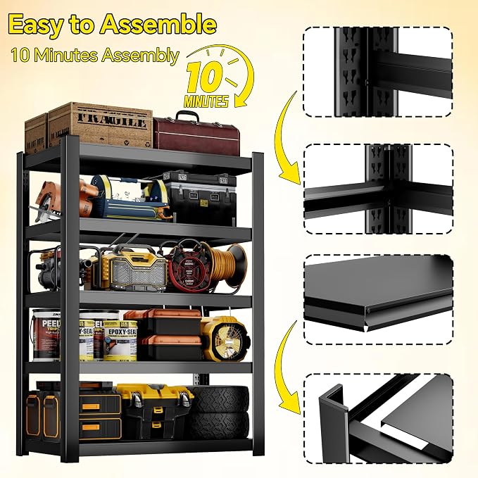 CJF Metal Storage Shelves, 5-Tier Garage Shelving Unit, Heavy Duty Adjustable - Image 5