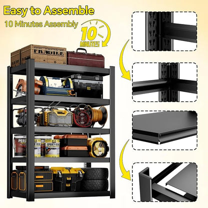 CJF Metal Storage Shelves, 5-Tier Garage Shelving Unit, Heavy Duty Adjustable - Image 5