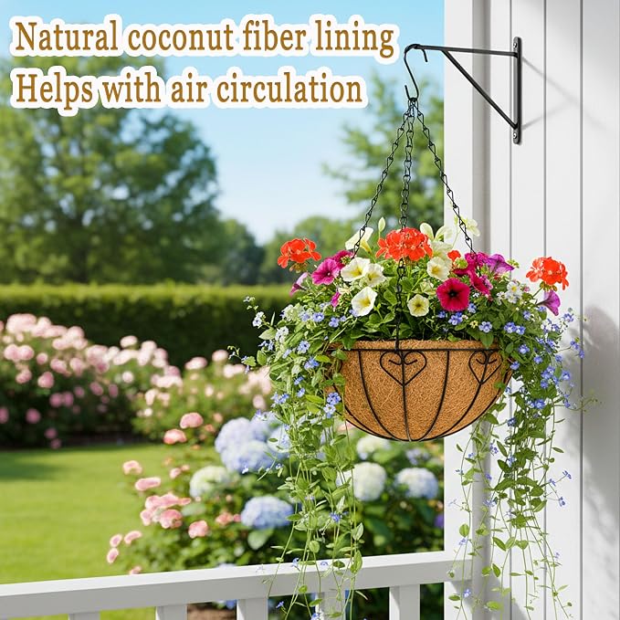 4 Pack Hanging Planters 14 Inch Metal Hanging Planter Basket Flower Pots - Image 2