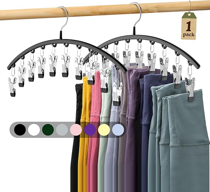Legging Organizer for Closet, Metal Yoga Pants Hangers 1 Pack w/10 Clips Holds by Volnamal