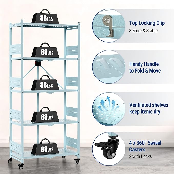 WORKPRO 5-Tier Folding Shelf, No-Assembly Metal Storage Rack - Image 7