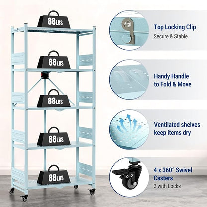 WORKPRO 5-Tier Folding Shelf, No-Assembly Metal Storage Rack - Image 7