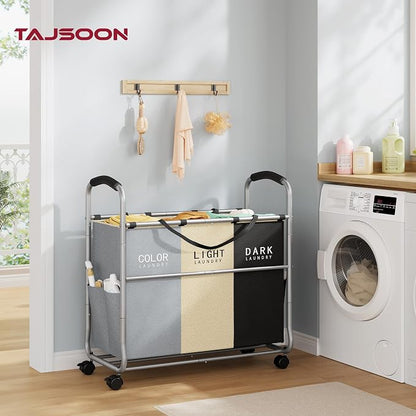 Tajsoon 3 section Laundry Hamper Sorter, Laundry Sorter Cart - Image 2