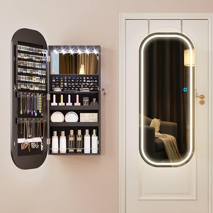LVSOMT LED Mirror Jewelry Cabinet, Wall/Door Mount Jewelry Mirror Organizer - Image 2
