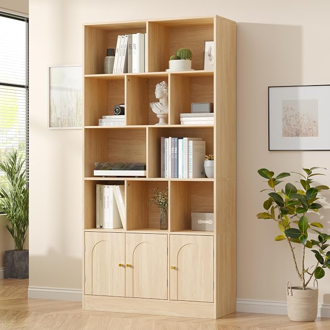 71" Tall Bookshelf with 10 Cubes and 3 Doors, 4-Tier Bookshelf, Open Shelf - Image 7