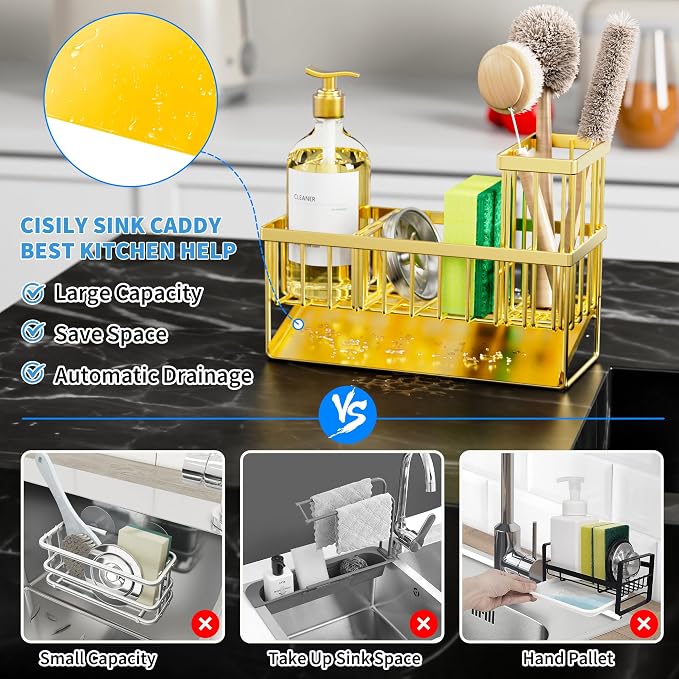 Cisily Gold Kitchen Sink Caddy Organzier - Image 3