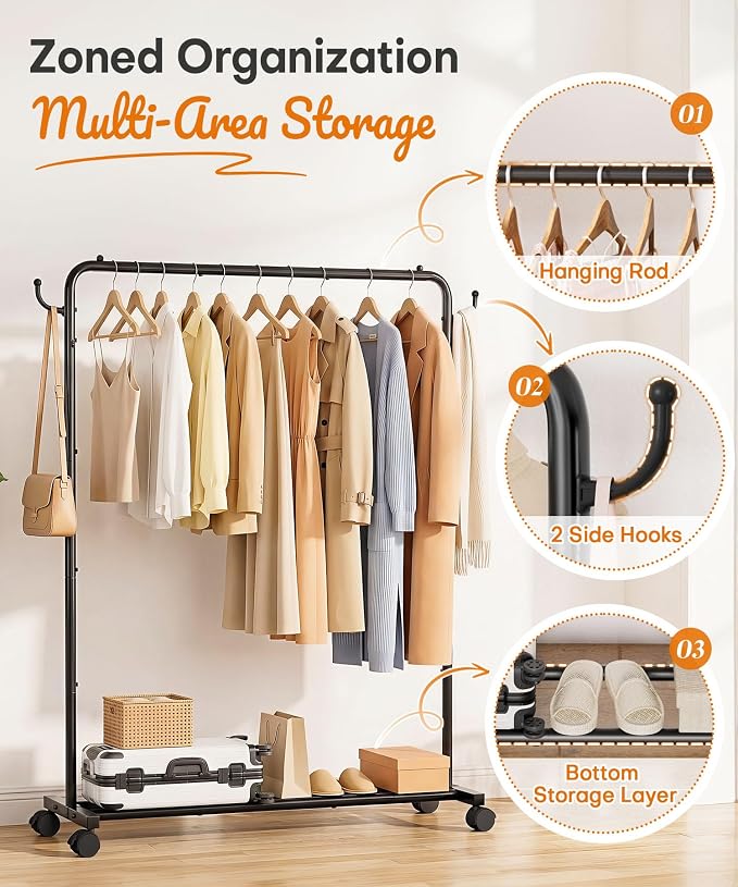 Homde Heavy Duty Clothes Rack: 120lb Standing Garment Storage - Image 6