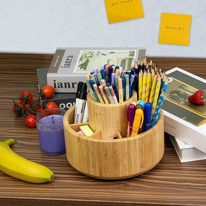Utoplike Bamboo Rotating Art Supply Desk Organizer, Pencil Holder Organizer - Image 6
