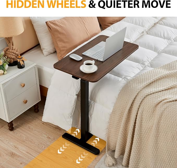 Overbed Table with Hidden Wheels, Height Adjustable Medical Bed Table Hospital - Image 6