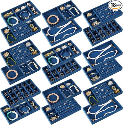 Junkin 18 Pcs Velvet Jewelry Tray, Stackable Jewelry Organizer Trays by Junkin