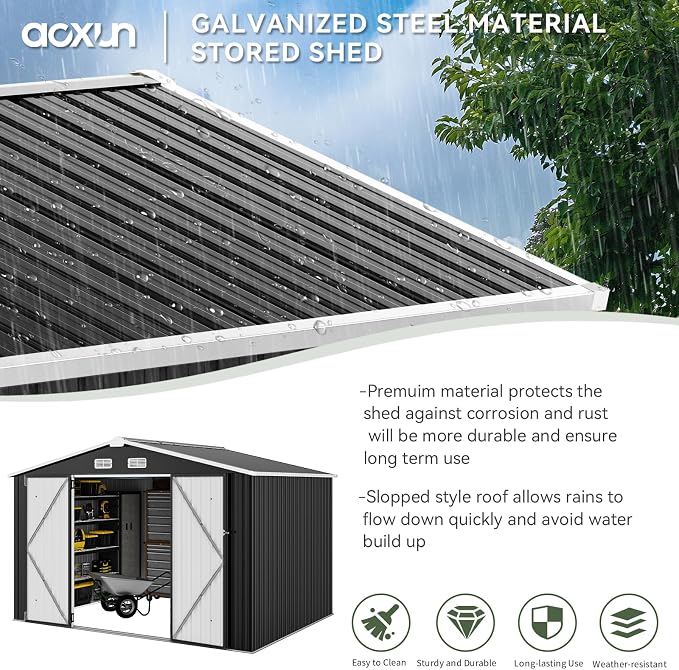 Aoxun 9.4x7.3x6.5 FT Outdoor Storage Shed, Garbage Can, Outdoor Metal Shed - Image 3