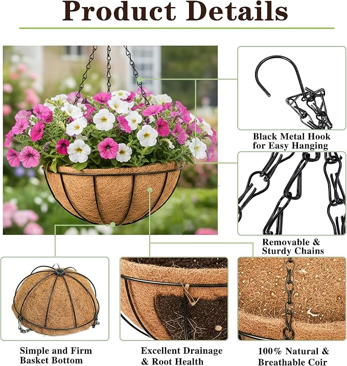 EIMQUVW Outdoor Metal Hanging Planters Basket Hanging Baskets - Image 5