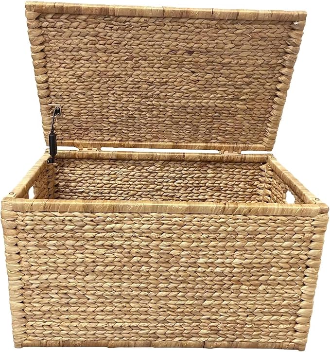 eHemco Water Hyacinth Wicker Storage Trunk, 30x17.5x17.5 Inches | Safety Hinge - Image 9