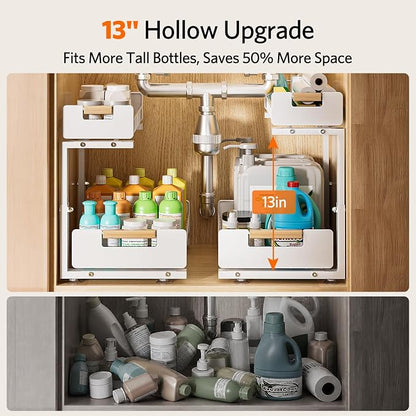 Delamu 2-Pack Under Sink Organizer, 2 Tier Pull out Under the Kitchen Sink - Image 4