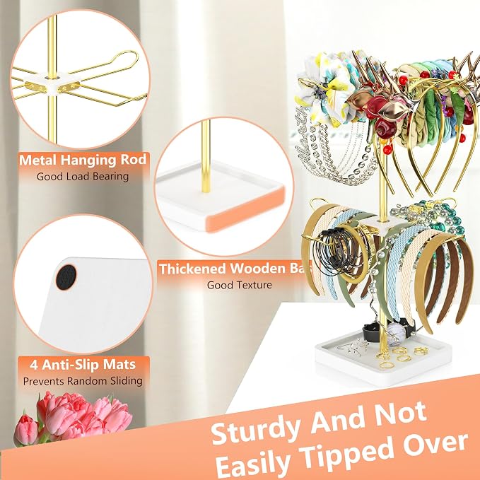Rotatable Headband Organizer, 2 Tier Head Tie Holder, Hair Hoop Display Stand - Image 5