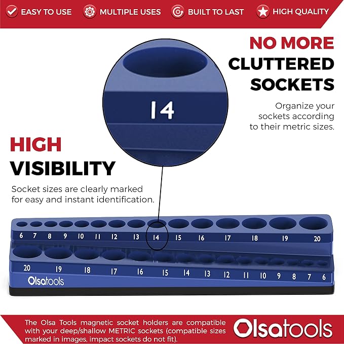 Olsa Tools Magnetic Socket Holder | 3/8-inch Drive | Metric | Blue | Holds 30 - Image 2