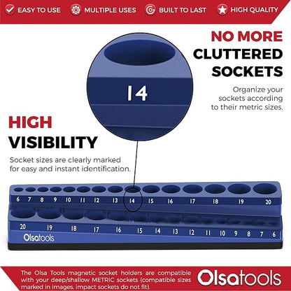 Olsa Tools Magnetic Socket Holder | 3/8-inch Drive | Metric | Blue | Holds 30 - Image 2