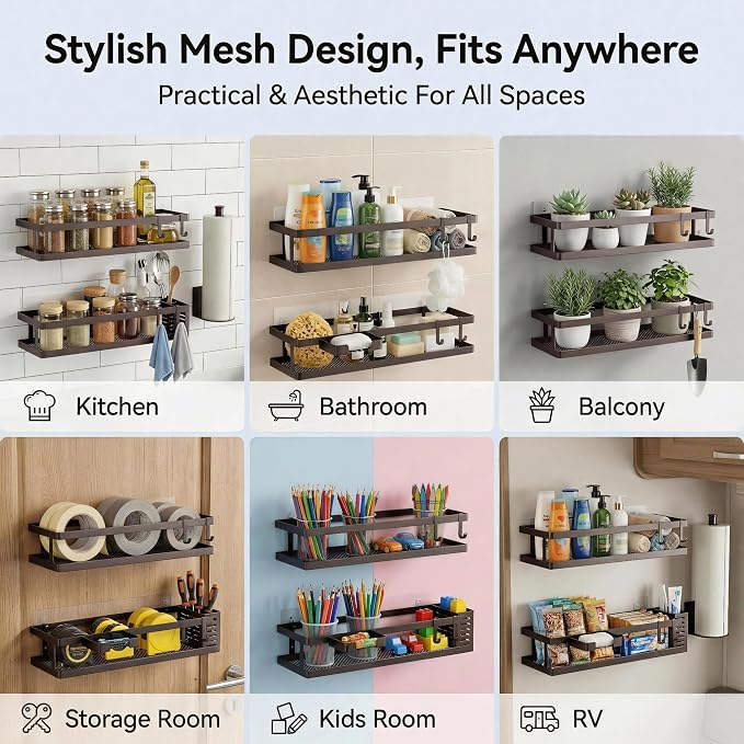 PUSDON 5-in-1 16.5" Extra Long Kitchen Organizer & Shower Caddy Set, Wall Mount - Image 7