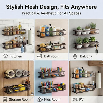 PUSDON 5-in-1 16.5" Extra Long Kitchen Organizer & Shower Caddy Set, Wall Mount - Image 7