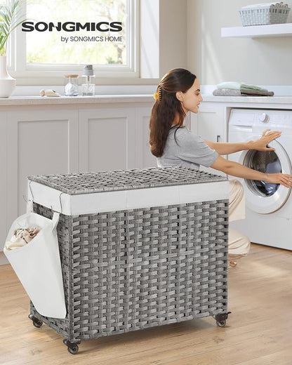 SONGMICS Laundry Hamper with Lid, 42.3 Gallons, Rolling Laundry Basket with - Image 2