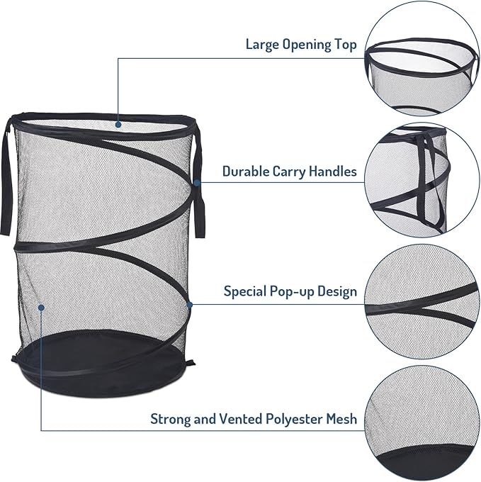 Mesh Popup Laundry Hamper 115L Foldable Laundry Basket Extra Large Capacity - Image 4