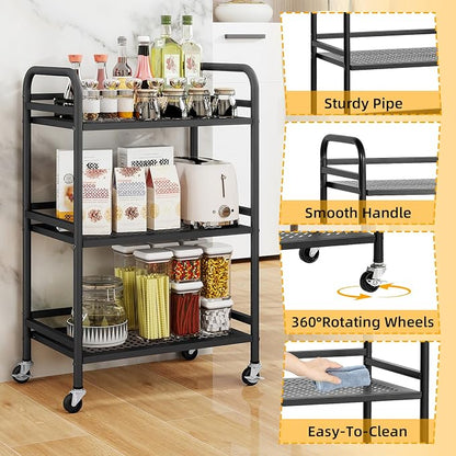 HDANI 3 Tier Rolling Cart, Heavy Duty Multifunctional Metal Frame-Supports 22 - Image 9