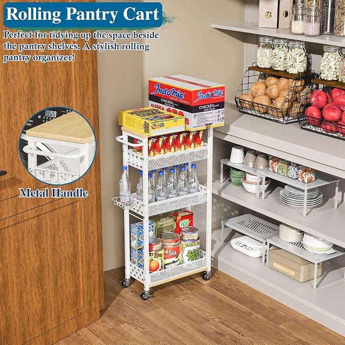 Rolling Slim Storage Cart, 4-Tier Narrow Bathroom Laundry Room Organization Cart - Image 7