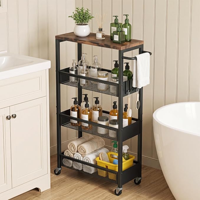 Vincona 7.1" Wide Slim Rolling Utility Cart, 4 Tier Metal Narrow Storage Cart by Vincona