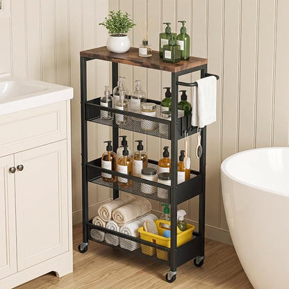 Vincona 7.1" Wide Slim Rolling Utility Cart, 4 Tier Metal Narrow Storage Cart by Vincona