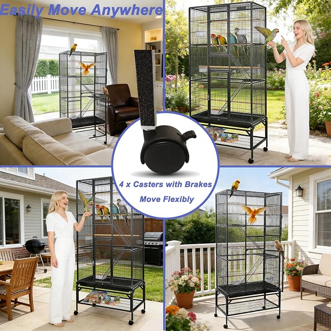 69.5 Inch Large Bird Cage, Parakeet Flight Cage - Image 4