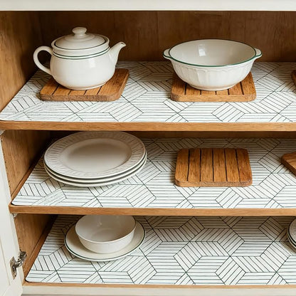 Green Geometric line Pattern Shelf Liners, Non-Adhesive and Anti-Slip Thickened - Image 6