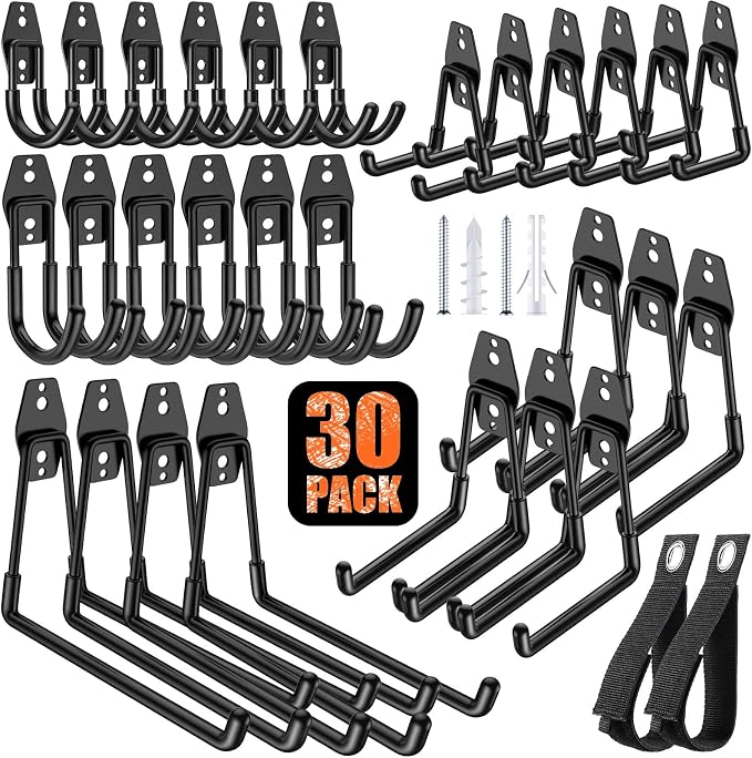 30 Pack Heavy Duty Garage Hooks, Solid Steel Wall Mount Hangers, by MIKRUI
