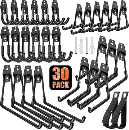 30 Pack Heavy Duty Garage Hooks, Solid Steel Wall Mount Hangers, by MIKRUI