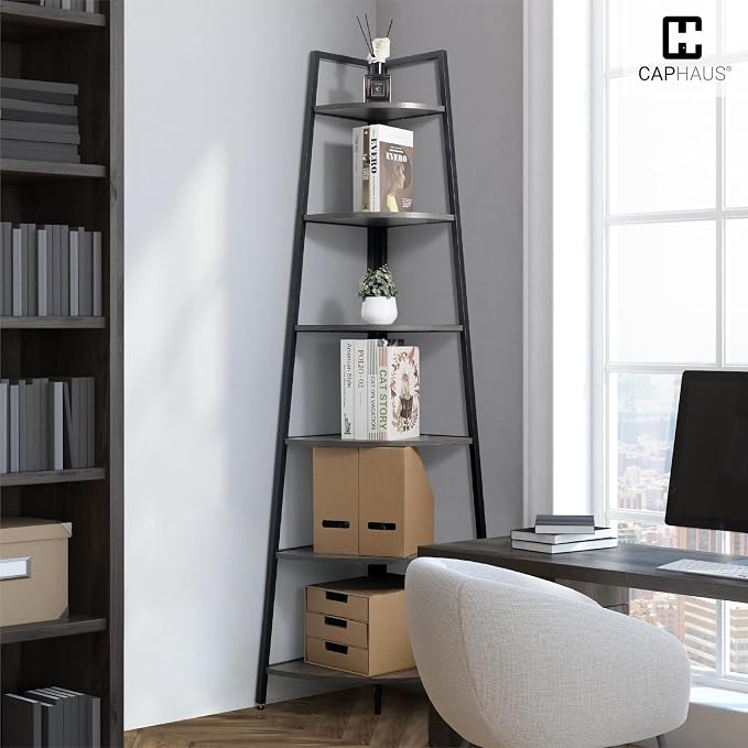 CAPHAUS 4-Tier Corner Shelf Stand, Tall Display Shelves, Ladder Corner Wood - Image 8