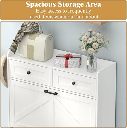 Thacuok Shoe Cabinet with 3 Flip Drawers & 2 Storage Drawers, Rustic Farmhouse - Image 4