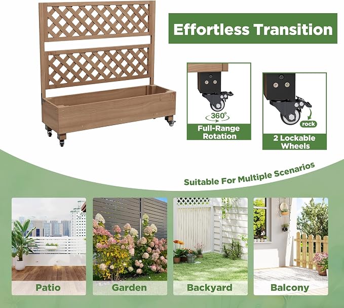 Raised Garden Bed with Wheels Outdoor, Large Garden Planter Box Tomato Flower - Image 3