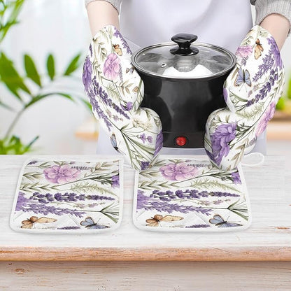 Garden Beautiful Flowers Lavender Shabby Chic Oven Mitts and Pan Racks 4-Piece - Image 6