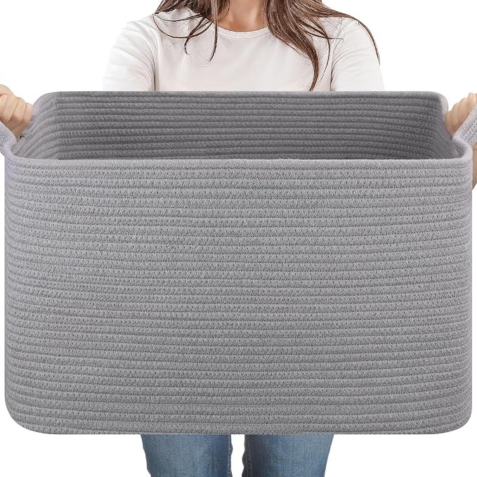 65L Large Storage Basket, Cotton Rope Woven Blanket Basket, Toy Storage by SIXDOVE