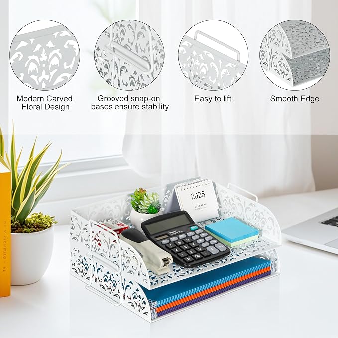 EasyPAG Paper Organizer for Desk 2 Tier Stackable Paper Tray for A4 Legal Size - Image 3