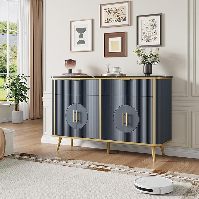 47.2" Buffet Storage Cabinet, Modern Fluted Coffee Bar Station - Image 4