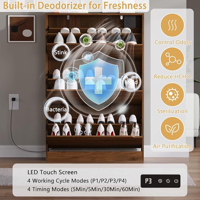 BORNOON Shoe Cabinet with Odor Control and Back Panels, Deodorizing Slim 3-Flip - Image 3