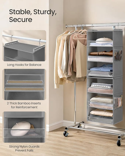 SONGMICS Hanging Closet Organizer, 6-Tier Fabric Storage Shelf, Separable - Image 5
