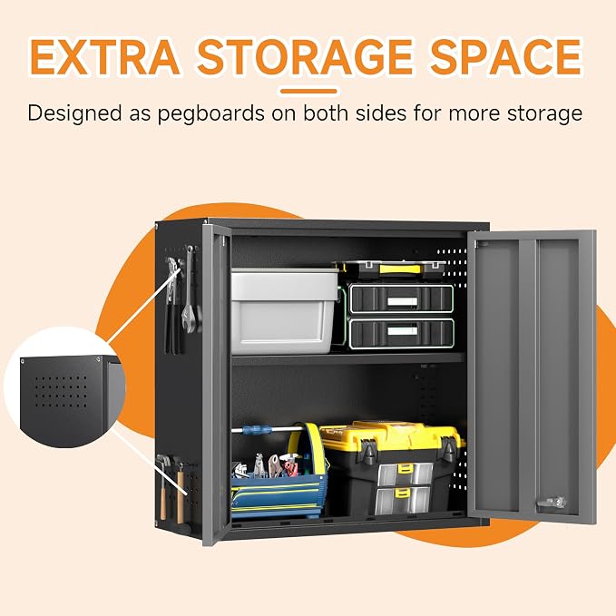 Metal Garage Wall Cabinet with 2 Doors and 1 Adjustable Shelf, Lockable - Image 6